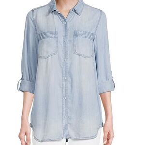 NWT Intro Long Roll-Tab Sleeve Button Front Lyocell Women’s Shirt Size MP